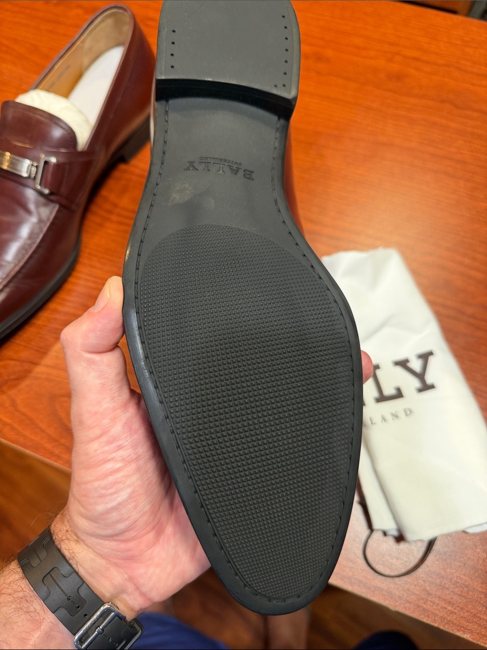 Bally Men's Burgundy Leather Bit Slip-Ons with Silver-Tone Hardware - Picture 4 of 5
